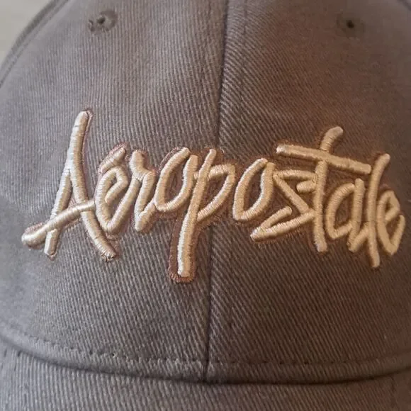 Aeropostale A87 Fitted Brown Hat Baseball Cap L XL Beige Khaki Embroidered LOGO - Picture 2 of 16